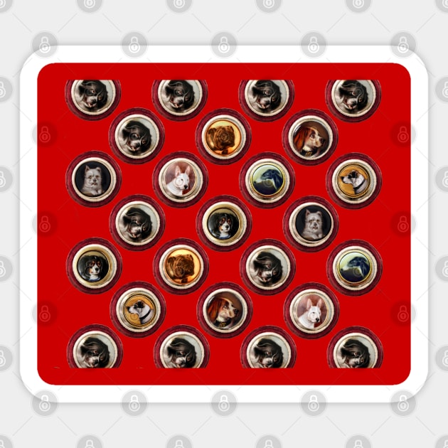 VICTORIAN ENAMELS Miniature Dog Portraits Pattern in Red Sticker by BulganLumini